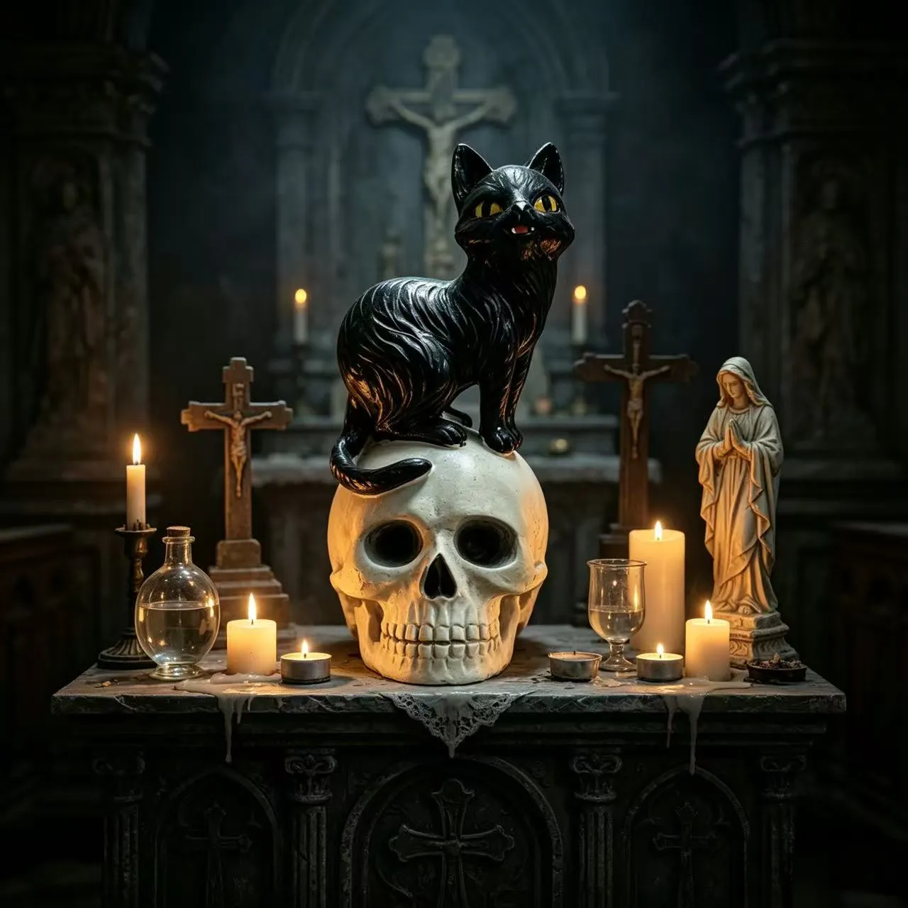 Black Cat and Skull