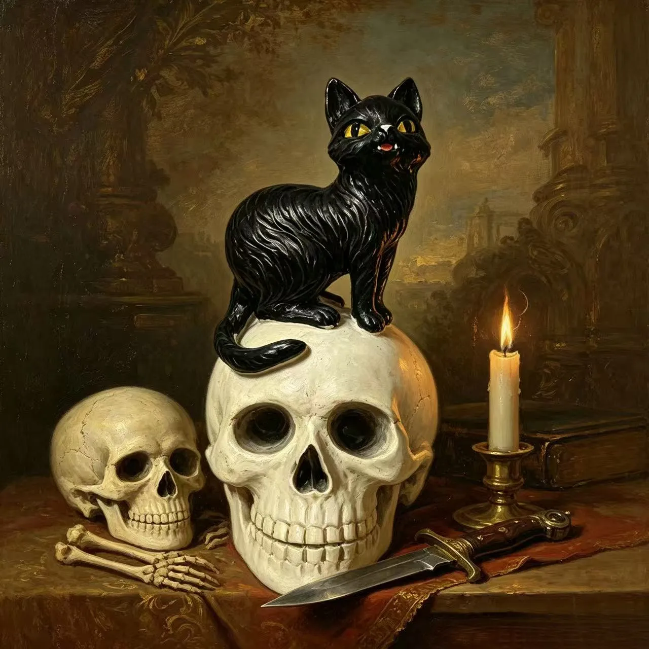 Black Cat and Skull