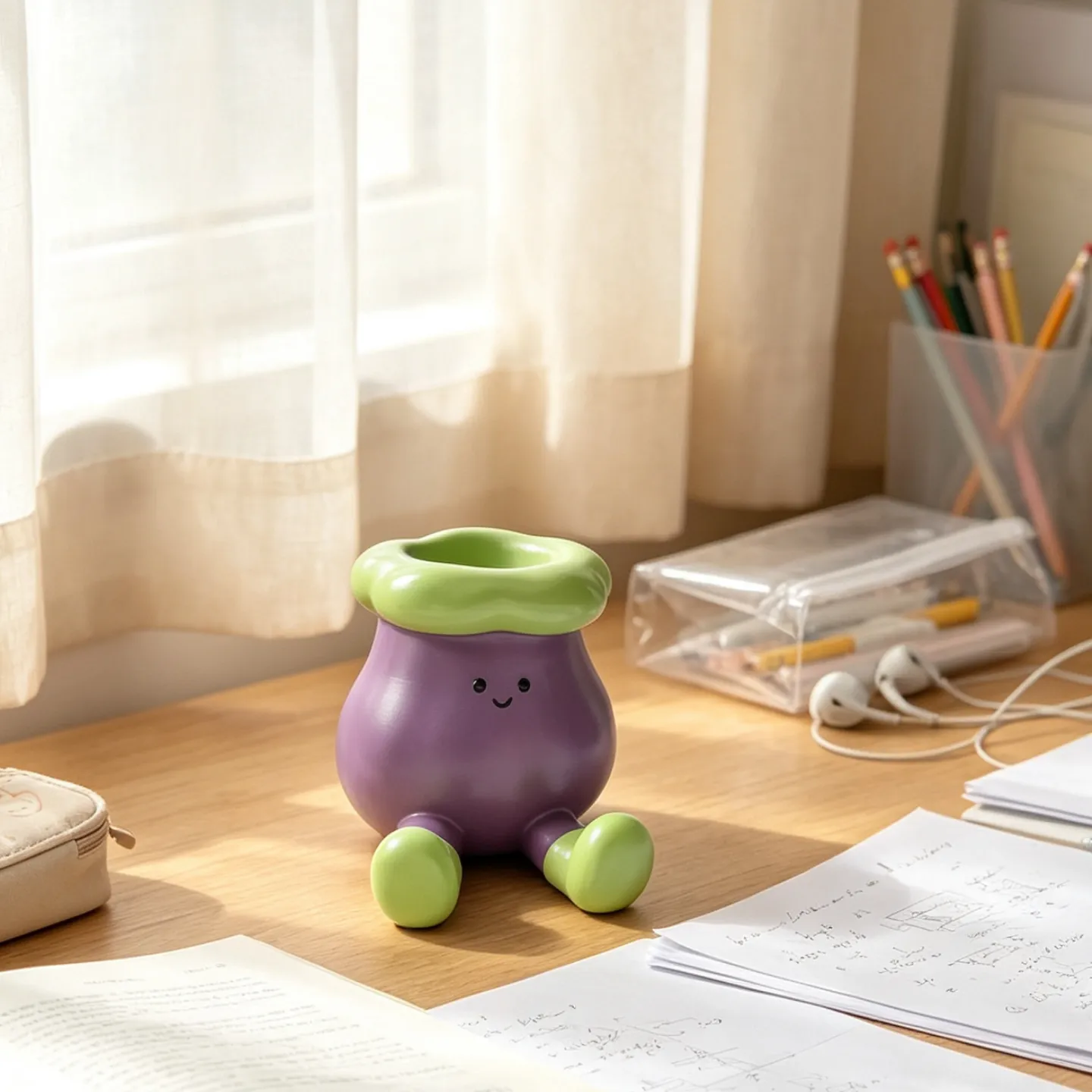 Eggplant-shaped pen holder