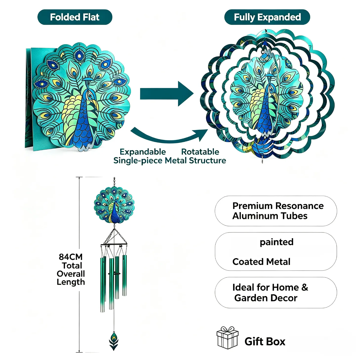 Metal Peacock Wind Chime