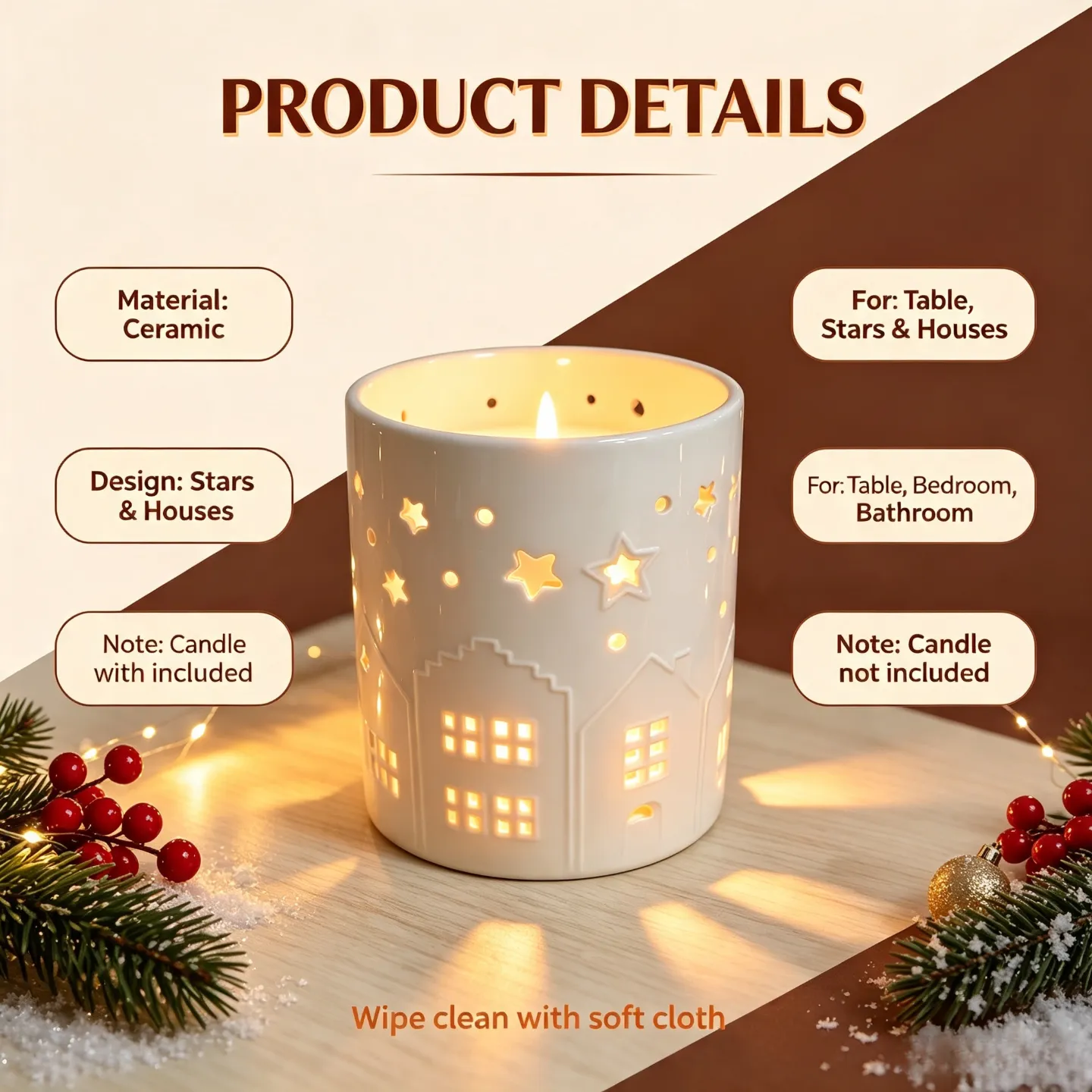 Ceramic candle lamp holder